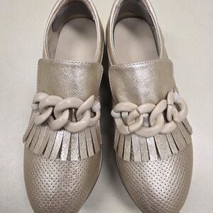 Coconuts by Matisse Metallic Beige Loafers with Chain Accent